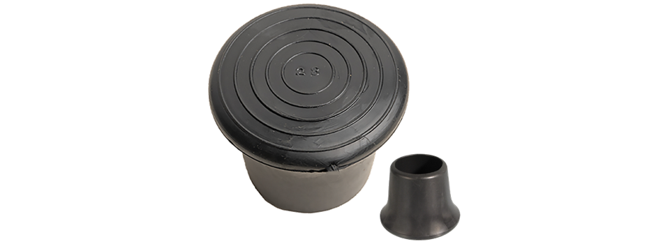 Round soft PVC caps with enlarged base