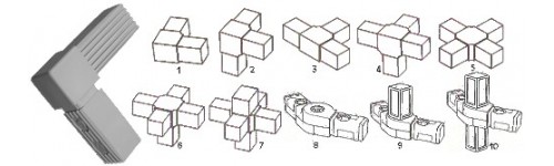Raccords et jonctions pour tube carré gris