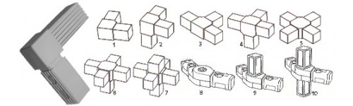 Multi-way square tube connectors - T Square Grey