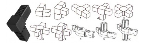 Multi-way square tube connectors - T Square Black